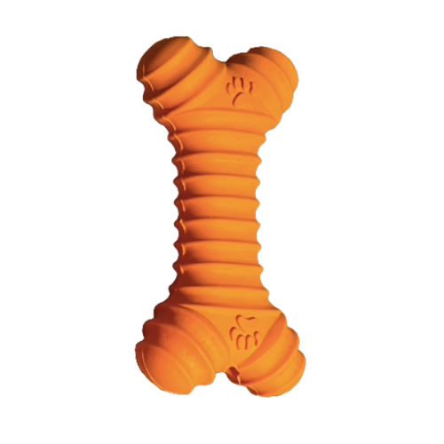 Waggly Orange Rubber Bone Dog Toy